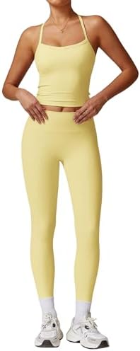 ABOCIW Workout Sets for Women 2 Piece Padded Sports Bra Tank Top High Waist Leggings Sets Gym Yoga Work Out Clothes