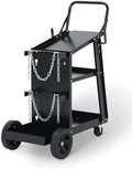Garvee 3 Tier Welding Cart, Heavy Duty Welder Cart with 360° Swivel Wheels, Tank Storage Safety Chains, Rolling MIG Welder Cart for TIG, ARC, MMA, Plasma Cutter Welding Machine, Black