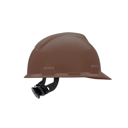 MSA 495854 V-Gard Cap Style Safety Hard Hat With Fas-Trac III Ratchet Suspension | Polyethylene Shell, Superior Impact Protection, Self Adjusting Crown Straps - Standard Size in Brown