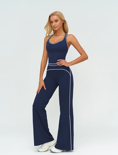 ABOCIW Two Piece Workout Sets for Women Racerback Tank Top Matching High Waist Wide Leg Yoga Pants Pilates Outfits