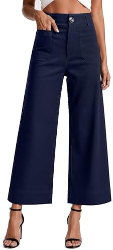 MOHHOM Women’s High Waisted Wide Leg Cropped Pants Stretchy Business Casual Work Pants with Pockets