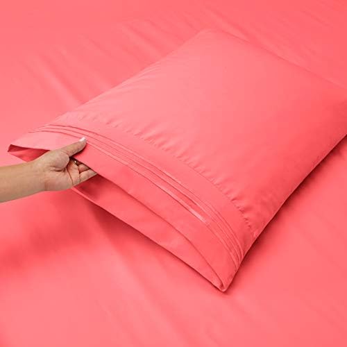 Hearth & Harbor King Size Sheets - 4 Piece Bed Sheet Set, Hotel Luxury Double Brushed Bed Sheets - Extra Soft Bedding Sheets & Pillowcases, King, Coral Pink