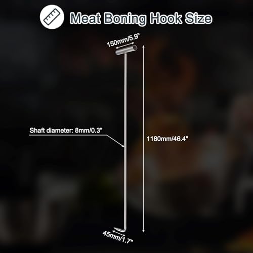 uxcell 2Pcs 46inch T-Handle Meat Boning Hook with Wide Handle, Stainless Steel T Hooks for Kitchen, Butcher Shop, Restaurant, BBQ Tool, Silver