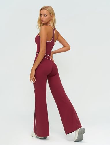 ABOCIW Two Piece Workout Sets for Women Racerback Tank Top Matching High Waist Wide Leg Yoga Pants Pilates Outfits