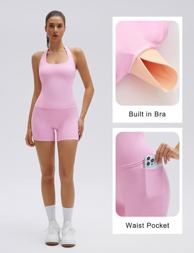SUUKSESS Women 2 Piece Workout Sets Halter Neck Yoga Tops Gym Biker Shorts