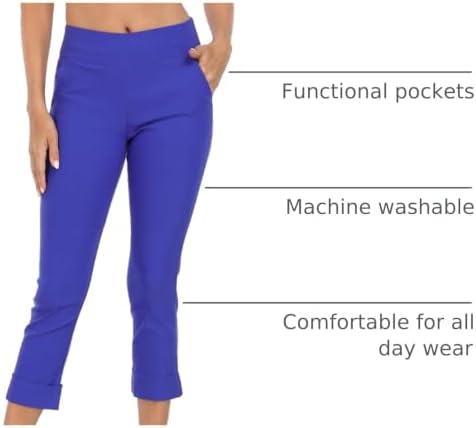 HDE Pull On Capri Pant for Women w/Pockets Elastic Waist Cropped Work Pant