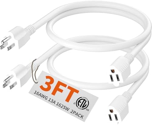 HUANCHAIN Indoor White Extension Cord 3FT 2Pc Waterproof 16/3 Gauge
