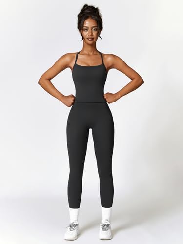 ABOCIW Workout Sets for Women 2 Piece Padded Sports Bra Tank Top High Waist Leggings Sets Gym Yoga Work Out Clothes