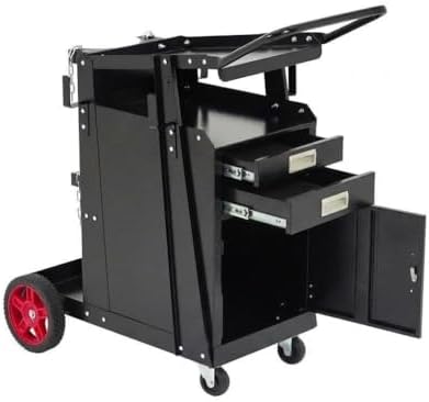 Heavy Duty Welding Cart with Drawers and Cabinet, Rolling Welder Cart on Wheels for MIG TIG Welder & Plasma Cutter, Carbon Steel Weld Cart 220LB Capacity with Handle & Gas Tank Holder