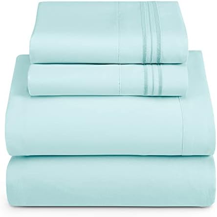 Hearth & Harbor RV Short Queen Size Sheets - 4 Piece Bed Sheet Set, Hotel Luxury Double Brushed Bed Sheets - Extra Soft Bedding Sheets & Pillowcases, Short Queen, Aqua Blue