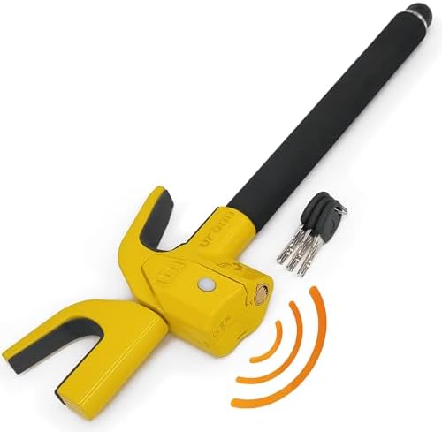 URBAN UR978Y Double Security Steering Wheel Lock with Hi-Tech Alarm, 120dB+LED, Smart Warning, A+ Sensitivity | Proven Theft Attempt Deterrence | Patented Anti-Theft Car Device Universal SUV Van Truck