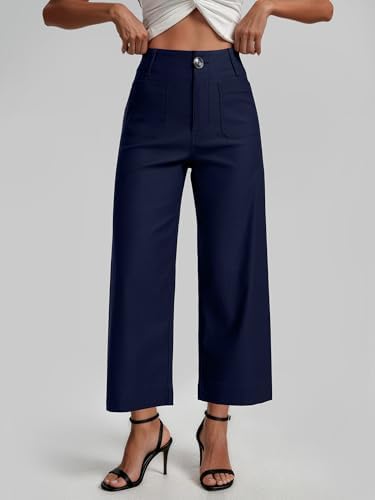 MOHHOM Women’s High Waisted Wide Leg Cropped Pants Stretchy Business Casual Work Pants with Pockets