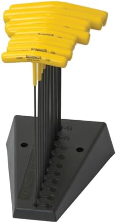 Bondhus 15390 9-Inch Length, Hex T-Handles with Stand, 3/32-to-3/8-Inch Sizes, 10 Piece Set