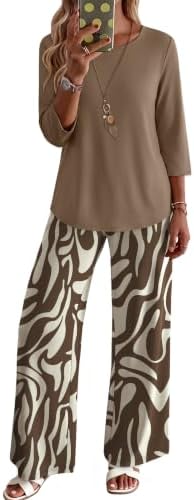 WIHOLL Two Piece Sets for Women Lounge 3/4 Length Sleeve Womens Tops Graphic Pants with Pockets Summer Outfits 2026