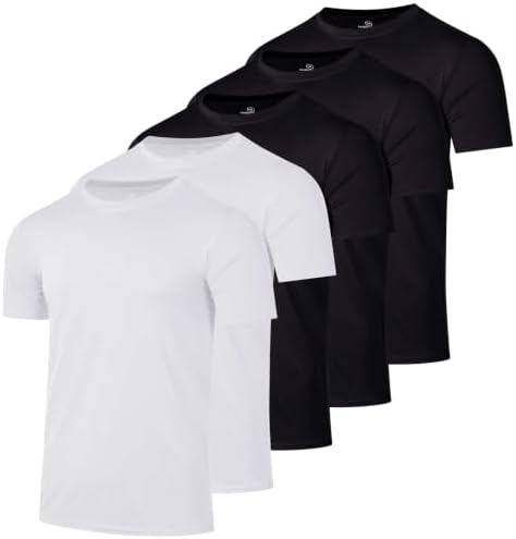 5 Pack Men's Dry Fit Workout T Shirts Crew Neck Athletic Gym Running Tees
