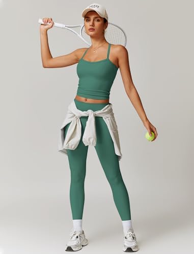 QBGJTD Womens Workout Sets Two Piece Cross Back Tank Top Matching High Waist Leggings Sets Gym Outfits Work Out Clothes