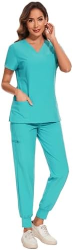 COZYFIT Scrubs for Women Set - Stretch V-Neck & Jogger Pant with 9 Pockets