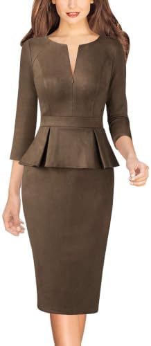 VFSHOW Womens Work Business Office Front Zipper Peplum Church Sheath Dress