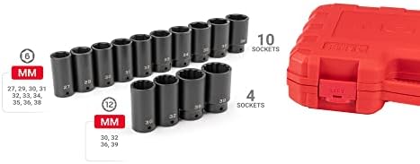 TEKTON 1/2 Inch Drive Axle Nut Impact Socket Set, 14-Piece | SID92341 | (27 - 39 mm), Deep, 6-Point, Case