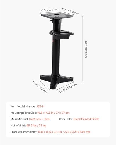 VEVOR Bench Grinder Stand, Heavy-Duty Bench Grinder and Vise Floor Pedestal with 10.6" x 10.6" Mounting Plate, Pre-Cut Mounting Slots & Water Pot, Compatible with Most Bench Grinders