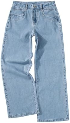 Sidefeel Women's Straight Leg Jeans High Waisted Stretchy Jeans Zimbaplatinum Wide Leg Ankle Denim Pants with Pockets