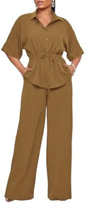 Two Piece Sets for Women Dressy Shirt Top Flared Pants Business Pantsuits