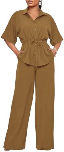 Two Piece Sets for Women Dressy Shirt Top Flared Pants Business Pantsuits