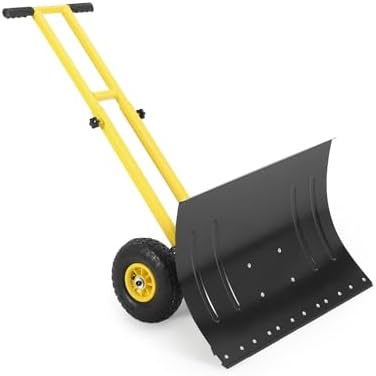 GarveeTech 29x19.8 in Rolling Snow Shovel on Wheels, Metal Snow Pusher
