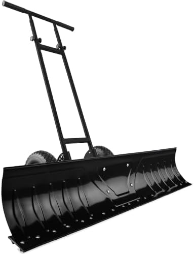 Garvee 48in Heavy-Duty Snow Pusher Hand Plow for Snow Removal w/Wheels, Adjustable Handle, Blade Angle,U-Shaped Handle,Large Blade for Efficient Snow Removal-Black