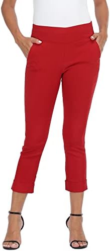 HDE Pull On Capri Pant for Women w/Pockets Elastic Waist Cropped Work Pant