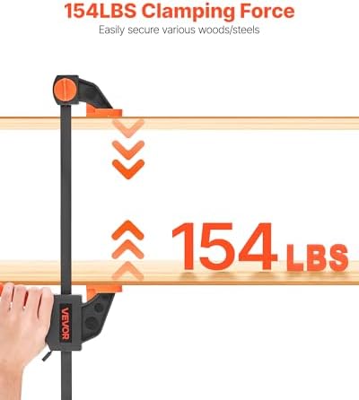 VEVOR Bar Clamps for Woodworking, 2-Pack 12 inch and 2-Pack 6 inch, One-Handed Clamp/Spreader, Quick-Grip F-Clamp with 154 lbs Load Limit, Premium Plastic and Steel, for Woodworking Metal working