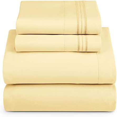 Hearth & Harbor Twin Size Sheets - 3 Piece Bed Sheet Set, Hotel Luxury Double Brushed Bed Sheets - Extra Soft Bedding Sheets & Pillowcases, Twin, Vanilla