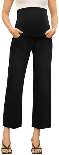 fitglam Women's Maternity Jeans Straight Leg Relaxed Fit Over Belly Pregnancy Denim Work Pants Maternity Clothes with Pockets