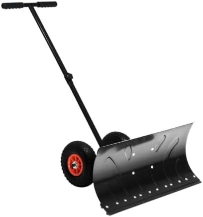 Outsunny Snow Shovel with Wheels Snow Pusher 29" Blade 10" Wheels Black