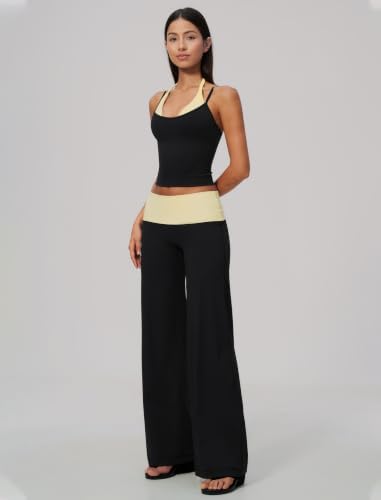 QBGJTD Womens Workout Sets Two Piece Striped Tank Top Wide Leg Yoga Pants Yoga Pilates Outfits