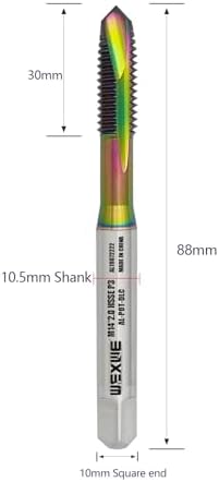 Tools M14 x 2.0 Spiral Point Threading Tap, Metric Machine Threading Tap High Speed Steel Cobalt(HSSCo) with DLC Coating, Round Shank with Square End， H2 Tolerance, 1pcs