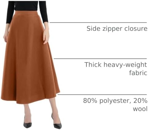 IDEALSANXUN Womens Plaid Wool Skirts Elastic Waist A-Line Pleated Tartan Long Skirts