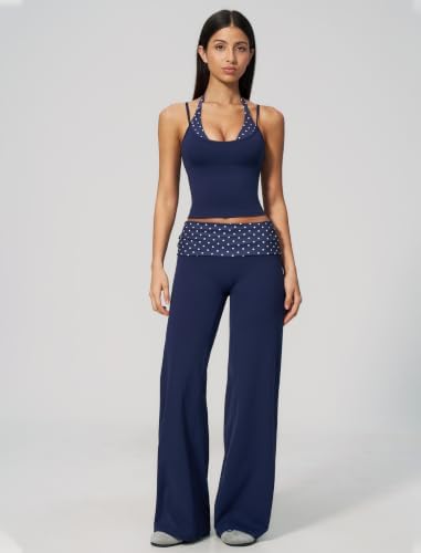 QBGJTD Womens Workout Sets Two Piece Striped Tank Top Wide Leg Yoga Pants Yoga Pilates Outfits
