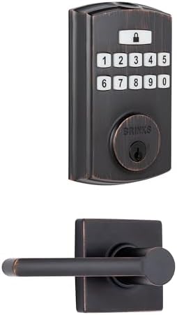 Brinks Fingerprint Door Lock with Lever – Keyless Entry Biometric Lock, Electronic Keypad Fingerprint Deadbolt with Auto-Locking, Front Door Lock and Interior Lever Set, Tuscan Bronze