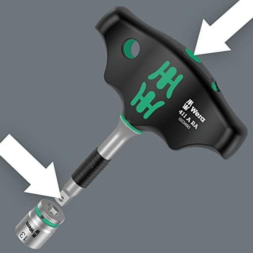 Wera 05023460001 411 A RA T-HANDLE ADAPTER SCREWDRIVER WITH RATCHET FUNCTION, 1/4", 1/4" X 45 MM