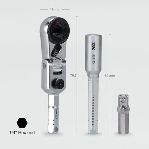 711L EDC Flex Head Ratchet Wrench with T-Handle, 1/4 Inch Mini Ratchet Tool with Socket Extension and Keyring Hole for Everyday Carry