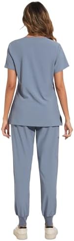 COZYFIT Scrubs for Women Set - Stretch V-Neck & Jogger Pant with 9 Pockets