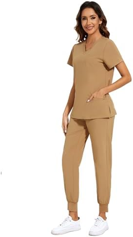 COZYFIT Scrubs for Women Set - Stretch V-Neck & Jogger Pant with 9 Pockets