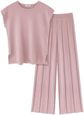 Ekouaer Lounge Sets for Women Two Piece Outfits Knit Cap Sleeve Tops Wide Leg Pleated Pants Casual Dressy Sweater Sets