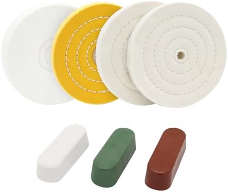 SCOTTCHEN 6inch Buffing Polishing Wheels 1/2" Arbor Hole,Soft/Fine/Medium for Bench Grinder Tool-4PCS,with Buffing Polishing Cutting Compounds 7.4 Oz.Kit