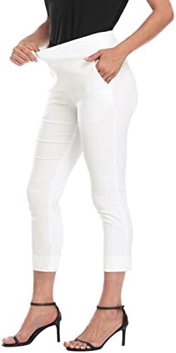 HDE Pull On Capri Pant for Women w/Pockets Elastic Waist Cropped Work Pant