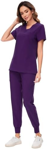 COZYFIT Scrubs for Women Set - Stretch V-Neck & Jogger Pant with 9 Pockets