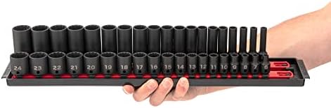 TEKTON 3/8 Inch Drive Impact Socket Set, 38-Piece | SID91215 | (6 - 24 mm), Shallow and Deep, 12-Point, Socket Rail