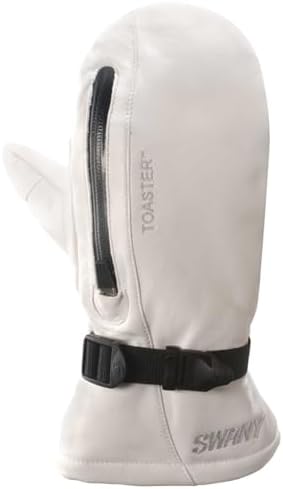 Swany Women's Supreme Snow Sports Ski Smooth Grain Leather Mitts with Removable Stretch Fleece Touchscreen Compatible Glove