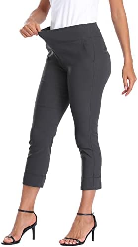 HDE Pull On Capri Pant for Women w/Pockets Elastic Waist Cropped Work Pant